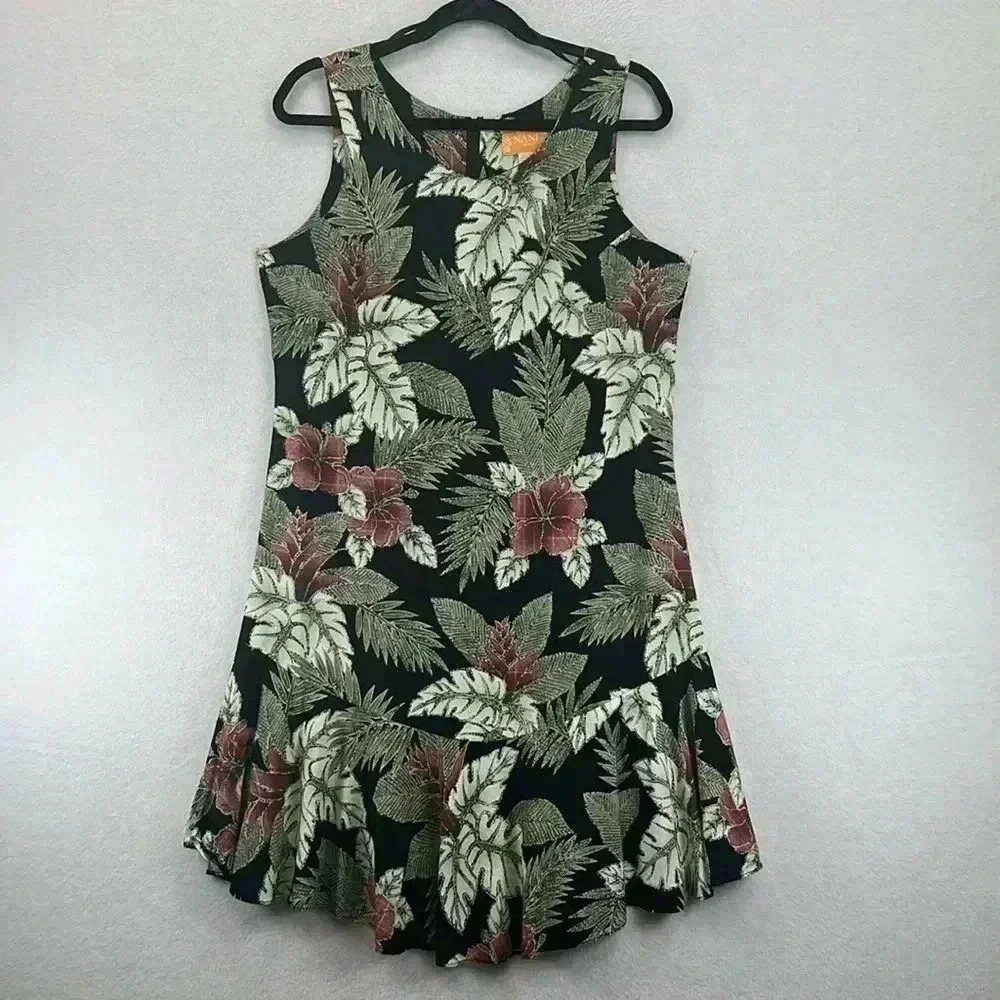 Nani Hawaii Dress Women’s Size Medium Black/Green/Wine Tropical Island Vacation
